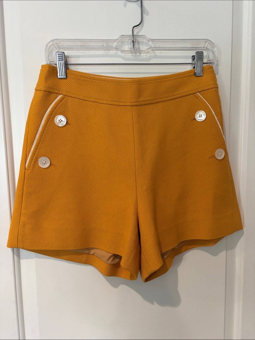 J. Crew Mustard Yellow High Waisted Pin-up Sailor Shorts with Button-Accent